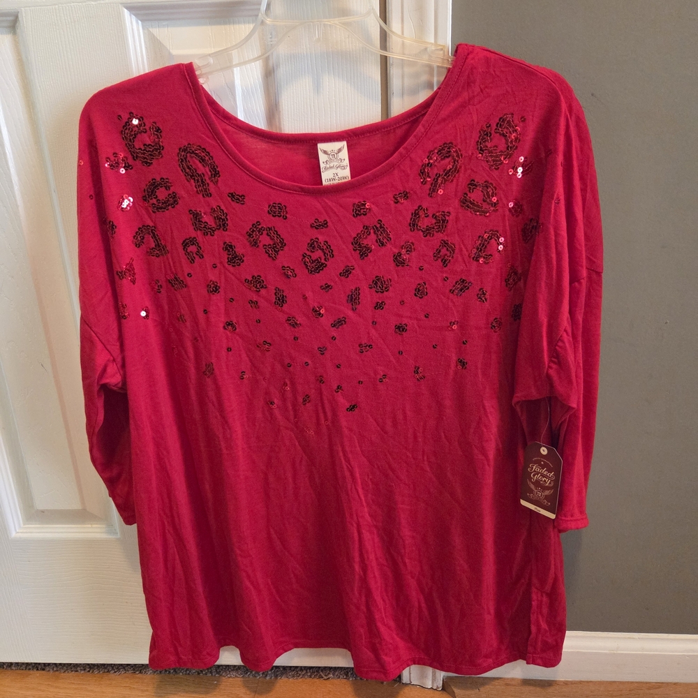 Faded Glory Red Sequin Long Sleeve Top